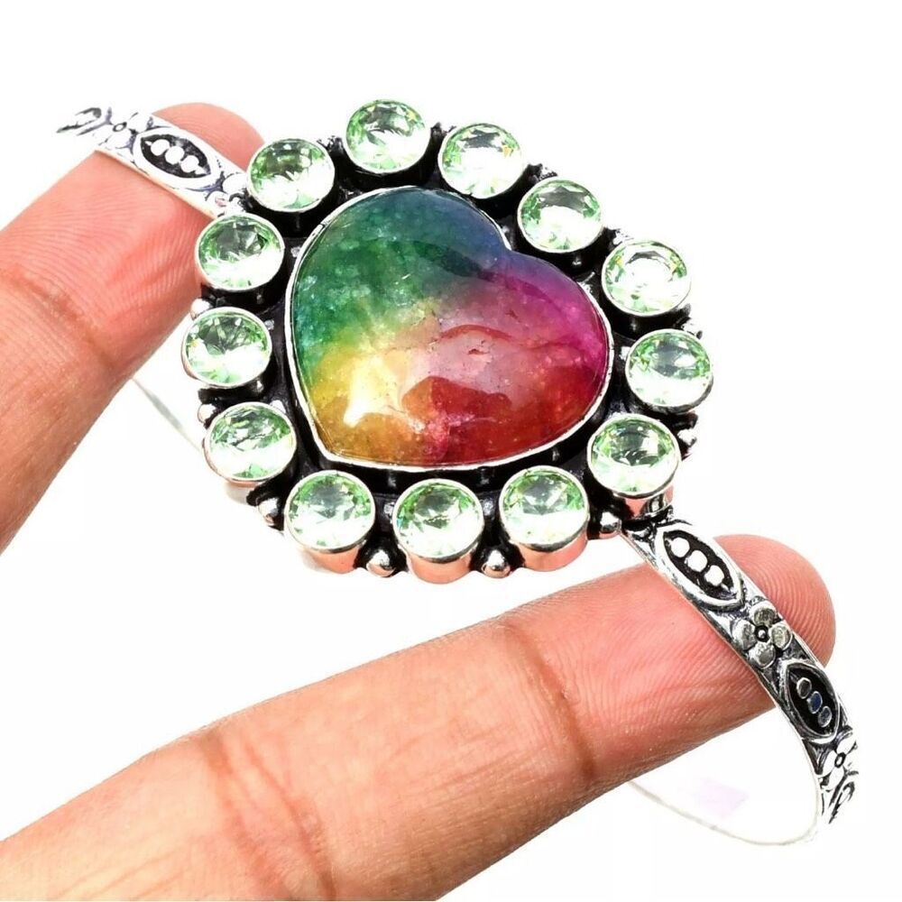 Solar Quartz Gemstone 925 Sterling Silver Handmade Jewelry Bracelet Adjustable